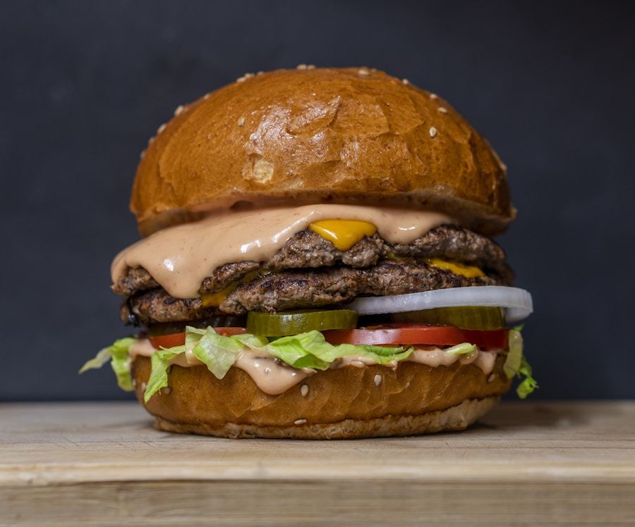 Burger with caramelized onions