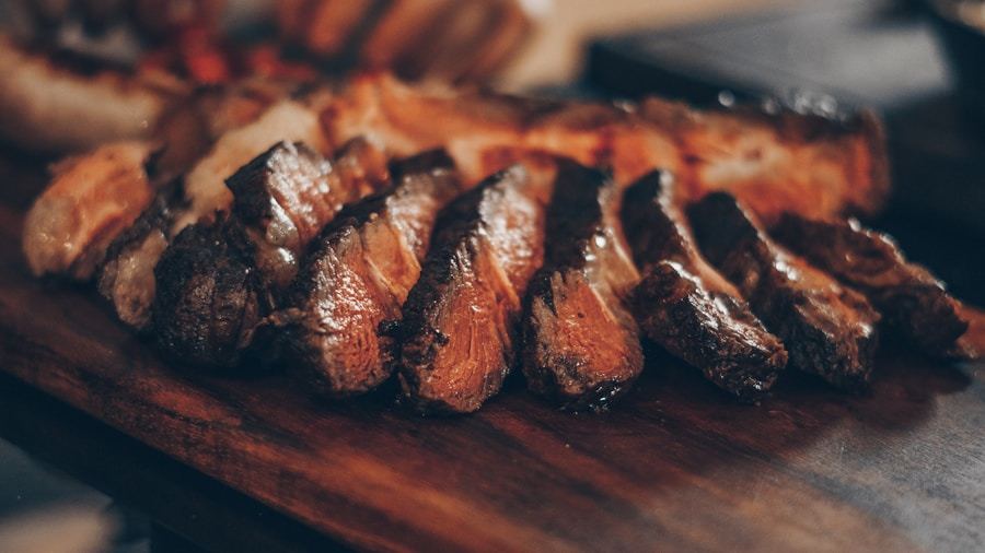 Steak topped with caramelized onions